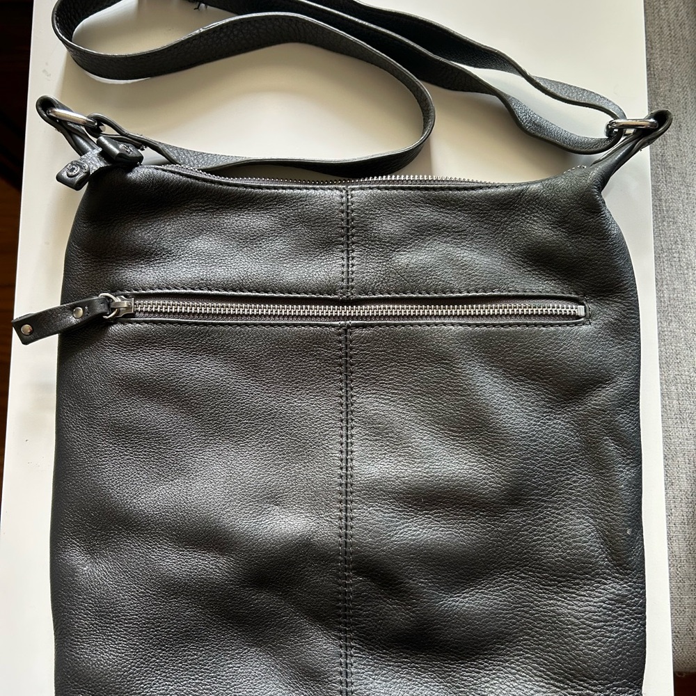 Dark Grey Danier Leather Crossbody Bag with Adjustable Strap